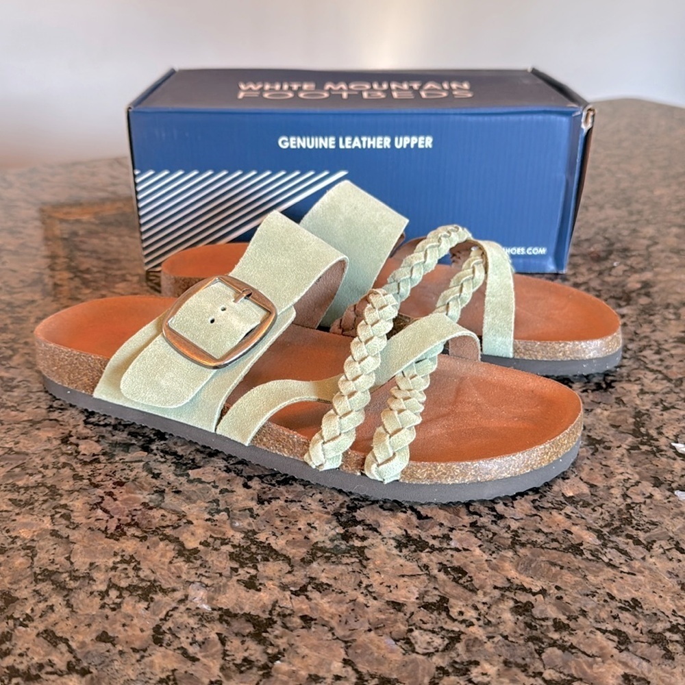 White mountain Footbeds heeling sage green suede slide sandal NIB 11